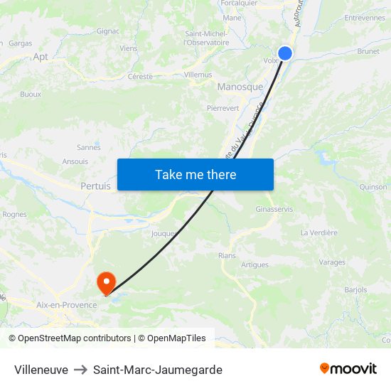 Villeneuve to Saint-Marc-Jaumegarde map