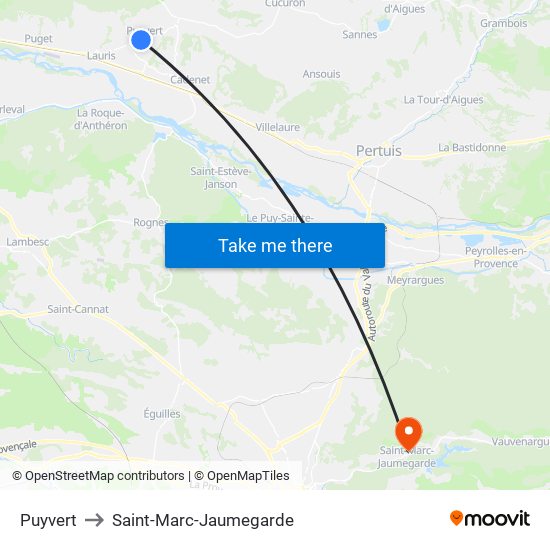 Puyvert to Saint-Marc-Jaumegarde map