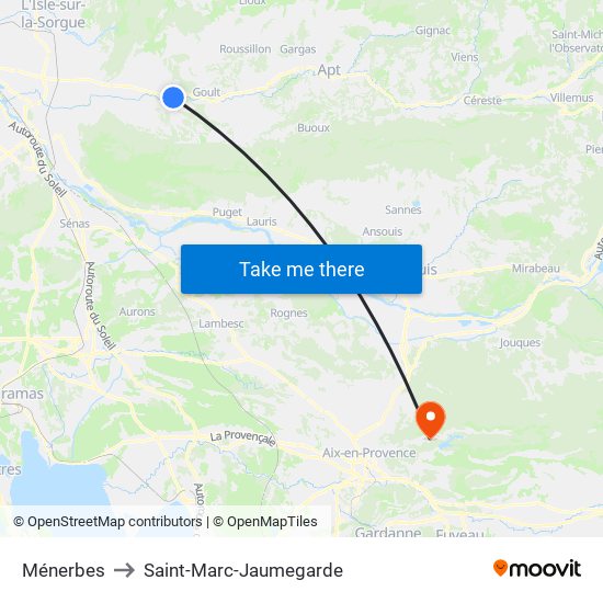 Ménerbes to Saint-Marc-Jaumegarde map