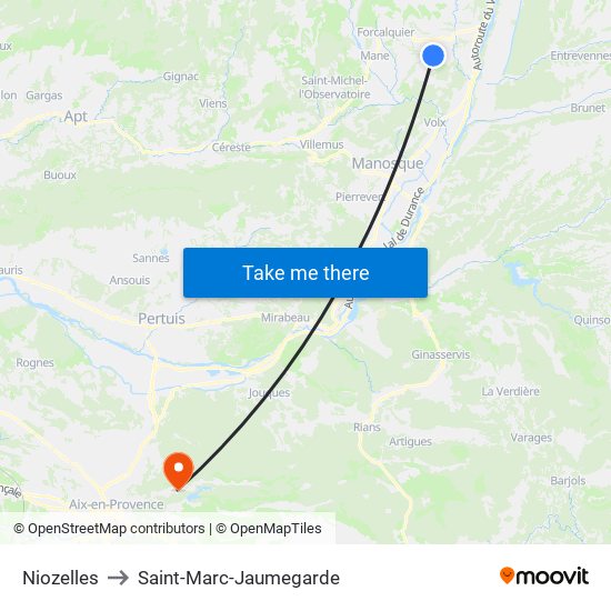 Niozelles to Saint-Marc-Jaumegarde map