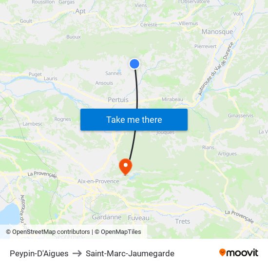Peypin-D'Aigues to Saint-Marc-Jaumegarde map