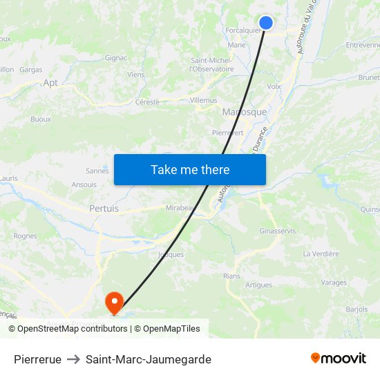 Pierrerue to Saint-Marc-Jaumegarde map