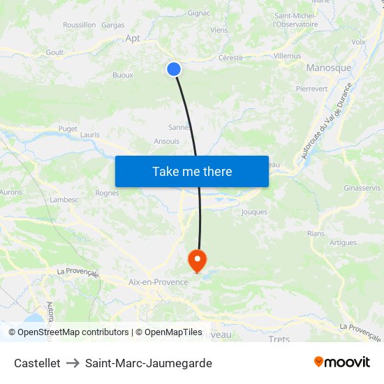 Castellet to Saint-Marc-Jaumegarde map