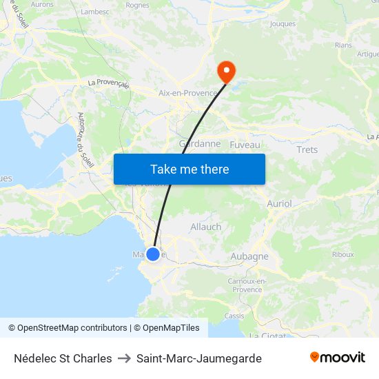 Nédelec St Charles to Saint-Marc-Jaumegarde map