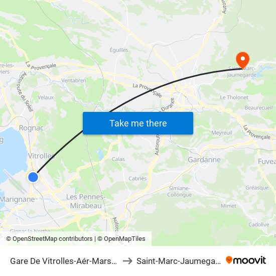 Gare De Vitrolles-Aér-Marseille to Saint-Marc-Jaumegarde map