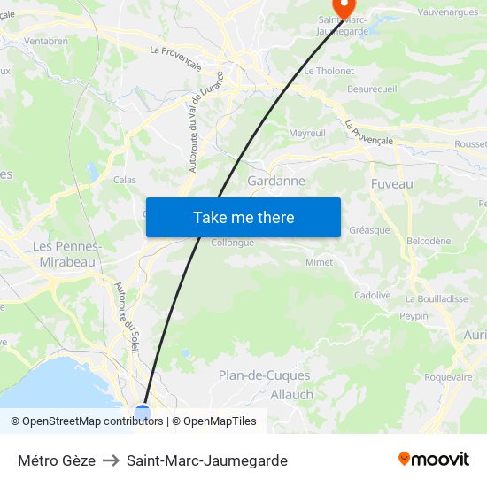 Métro Gèze to Saint-Marc-Jaumegarde map