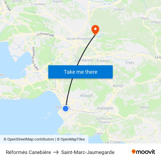 Réformés Canebière to Saint-Marc-Jaumegarde map