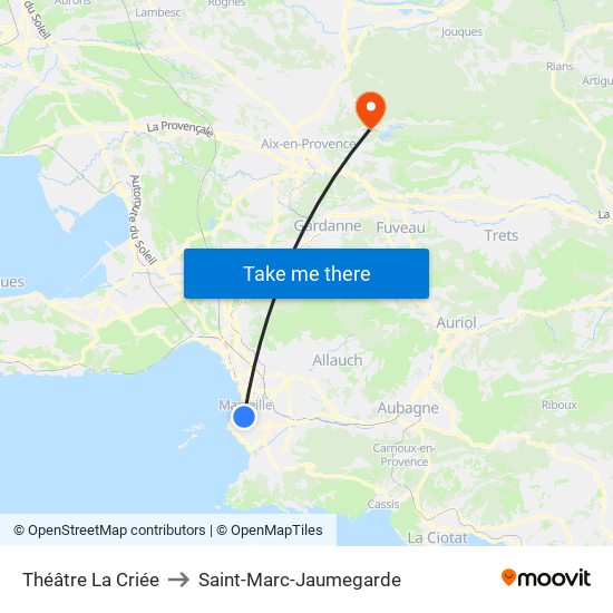 Théâtre La Criée to Saint-Marc-Jaumegarde map