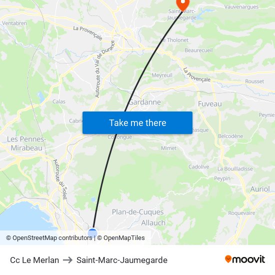 Cc Le Merlan to Saint-Marc-Jaumegarde map