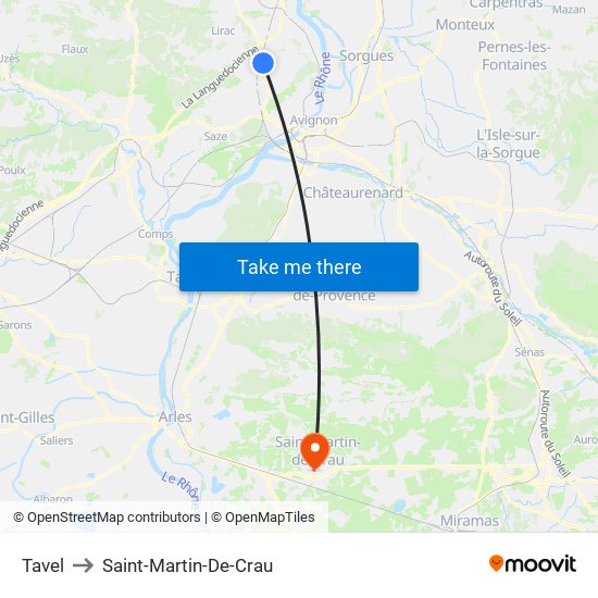 Tavel to Saint-Martin-De-Crau map