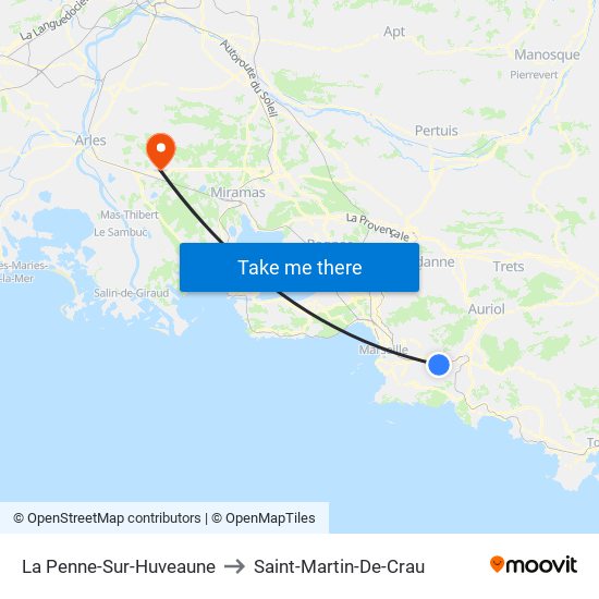 La Penne-Sur-Huveaune to Saint-Martin-De-Crau map