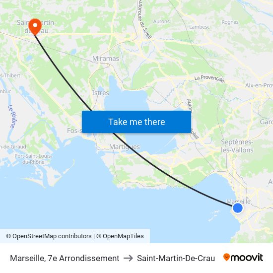 Marseille, 7e Arrondissement to Saint-Martin-De-Crau map