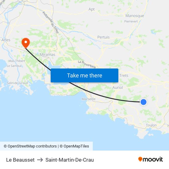 Le Beausset to Saint-Martin-De-Crau map