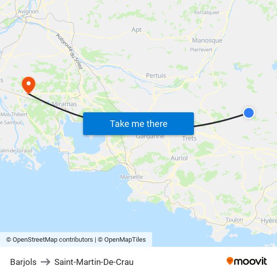 Barjols to Saint-Martin-De-Crau map