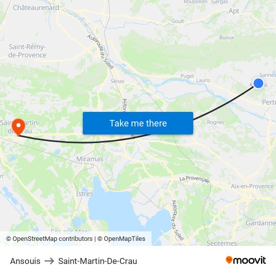 Ansouis to Saint-Martin-De-Crau map