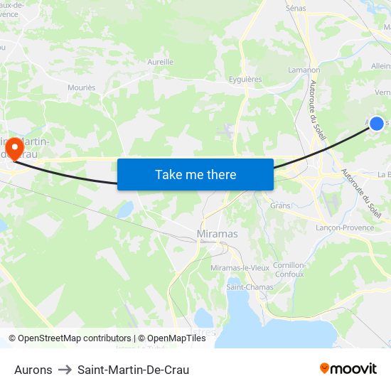 Aurons to Saint-Martin-De-Crau map