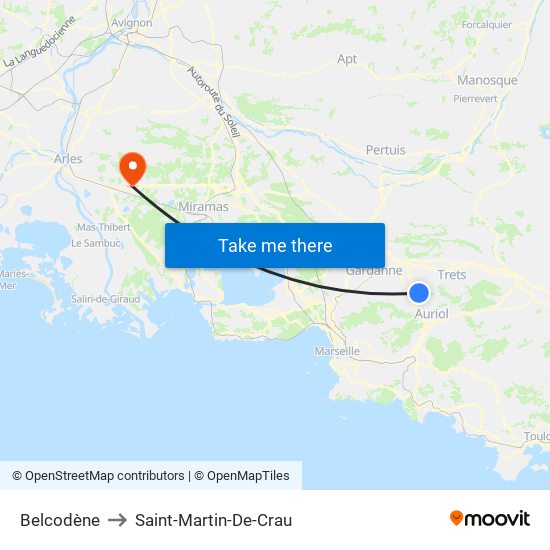 Belcodène to Saint-Martin-De-Crau map