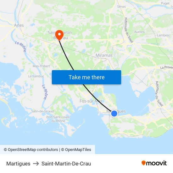 Martigues to Saint-Martin-De-Crau map