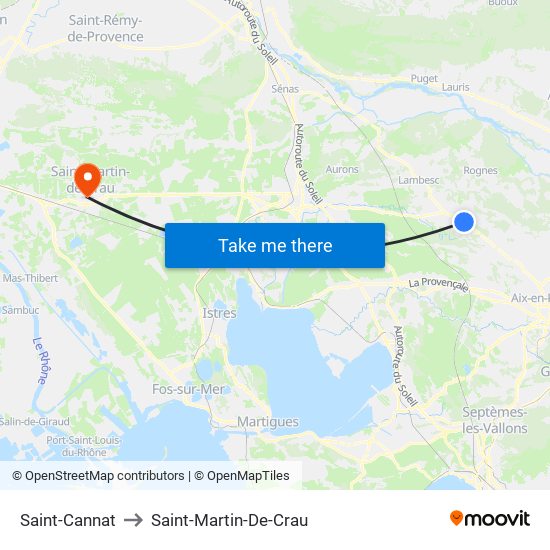 Saint-Cannat to Saint-Martin-De-Crau map