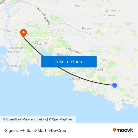 Signes to Saint-Martin-De-Crau map