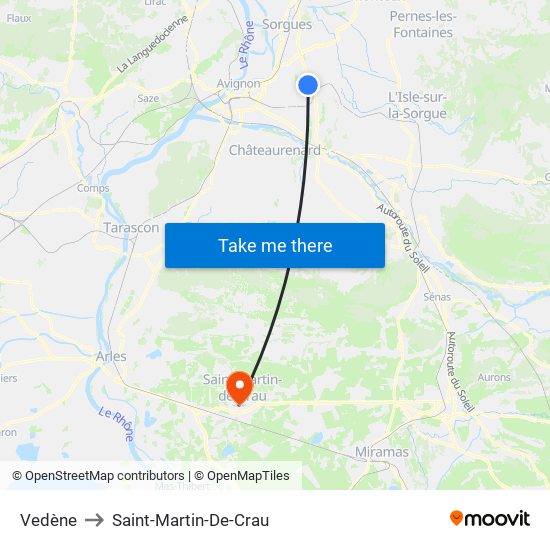 Vedène to Saint-Martin-De-Crau map