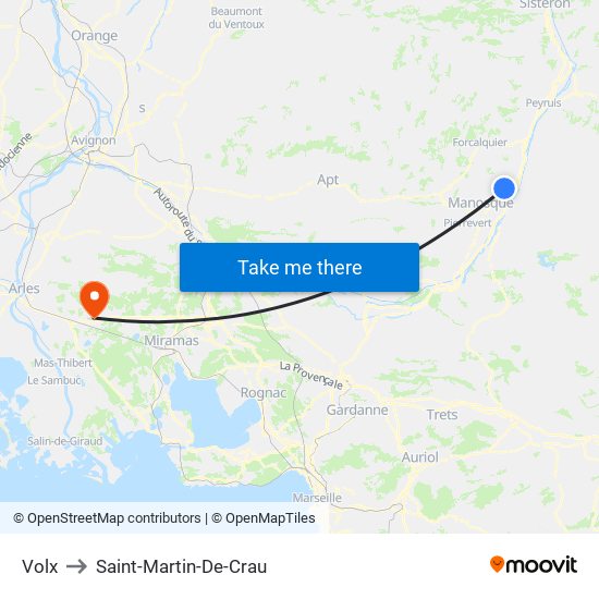Volx to Saint-Martin-De-Crau map