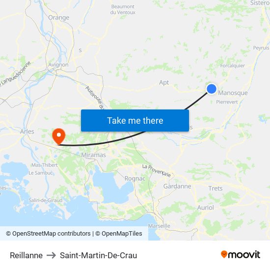 Reillanne to Saint-Martin-De-Crau map