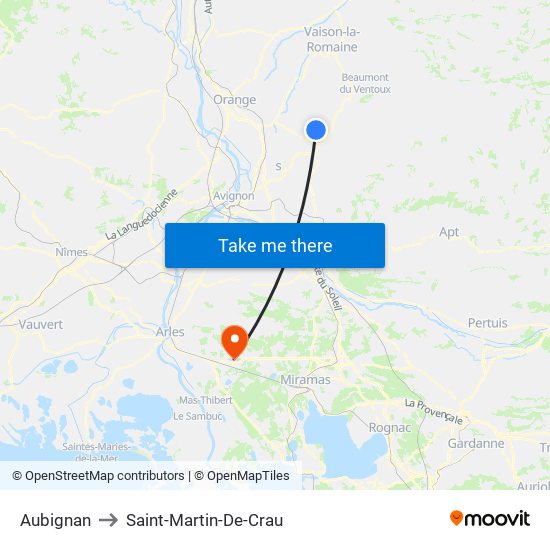 Aubignan to Saint-Martin-De-Crau map