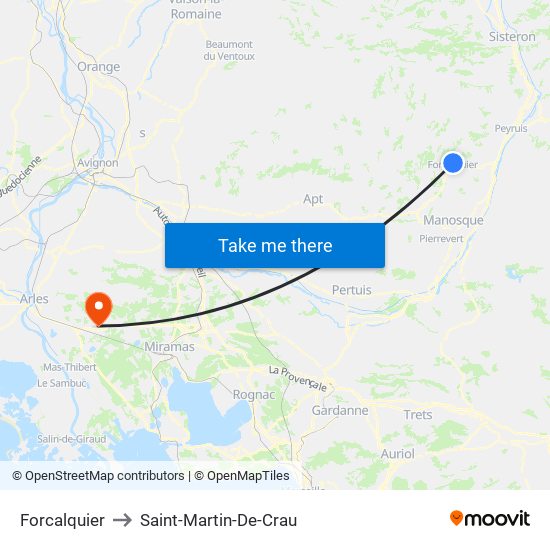 Forcalquier to Saint-Martin-De-Crau map