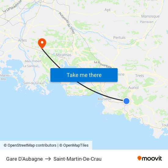 Gare D'Aubagne to Saint-Martin-De-Crau map