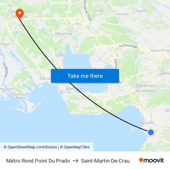 Métro Rond Point Du Prado to Saint-Martin-De-Crau map