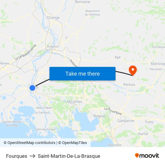 Fourques to Saint-Martin-De-La-Brasque map