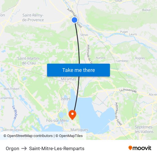 Orgon to Saint-Mitre-Les-Remparts map