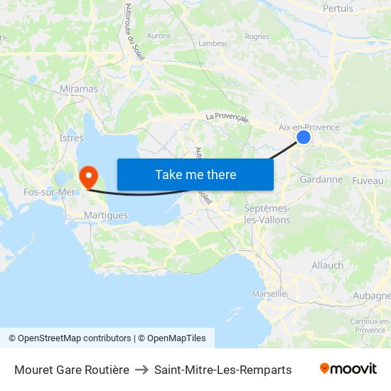 Mouret Gare Routière to Saint-Mitre-Les-Remparts map