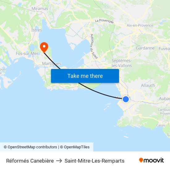 Réformés Canebière to Saint-Mitre-Les-Remparts map