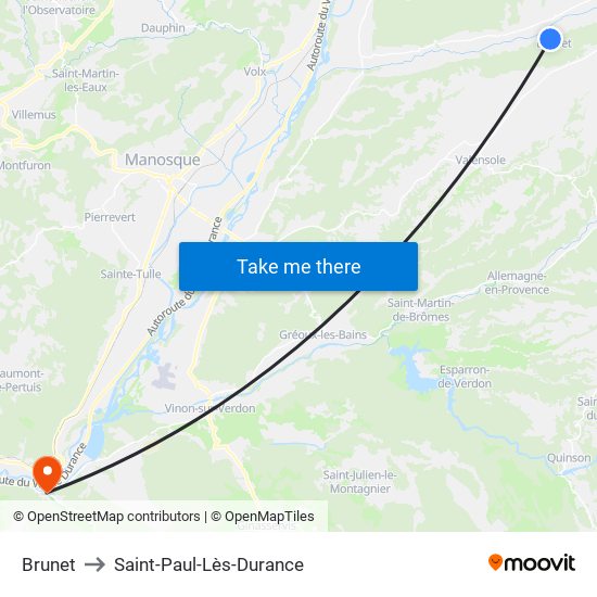 Brunet to Saint-Paul-Lès-Durance map