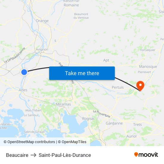 Beaucaire to Saint-Paul-Lès-Durance map