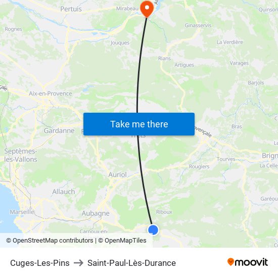 Cuges-Les-Pins to Saint-Paul-Lès-Durance map