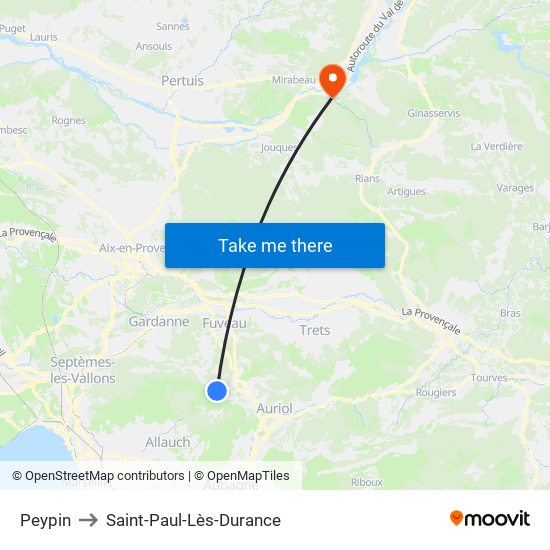 Peypin to Saint-Paul-Lès-Durance map