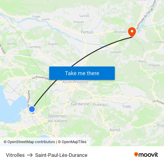 Vitrolles to Saint-Paul-Lès-Durance map