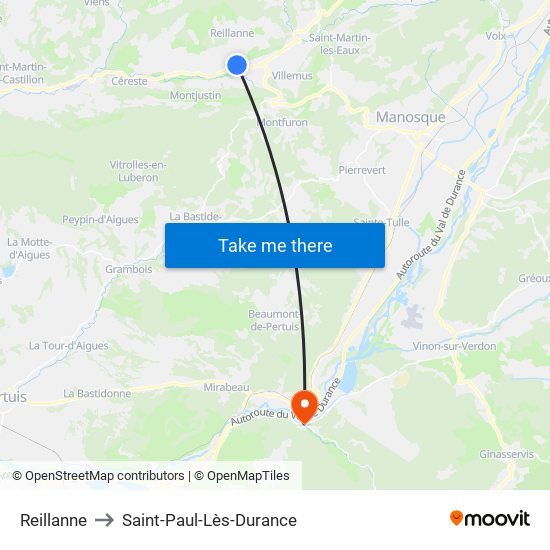 Reillanne to Saint-Paul-Lès-Durance map