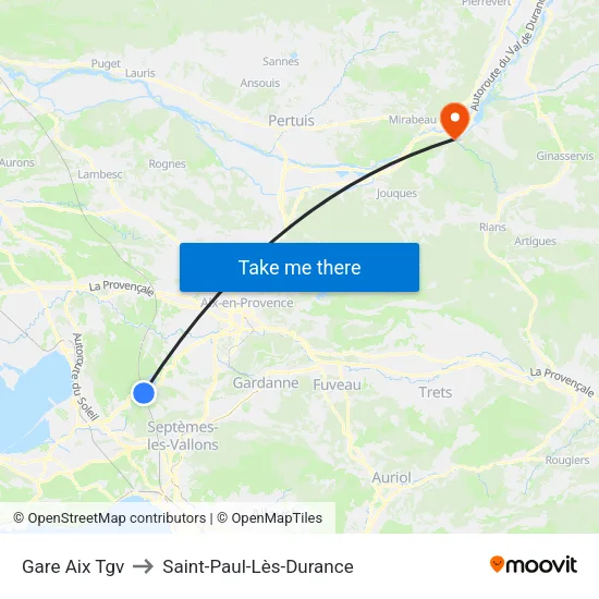 Gare Aix Tgv to Saint-Paul-Lès-Durance map