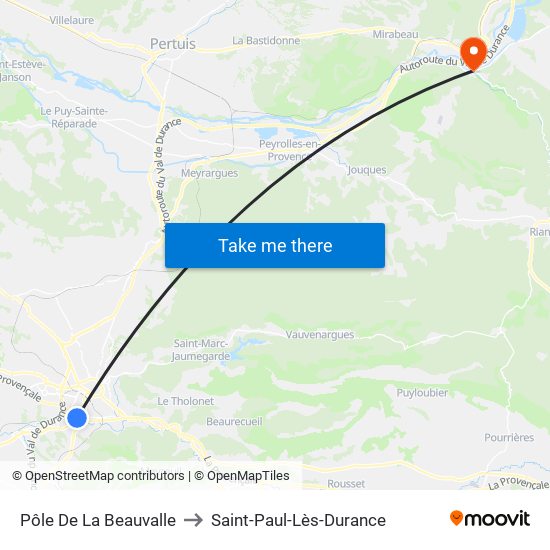 Pôle De La Beauvalle to Saint-Paul-Lès-Durance map