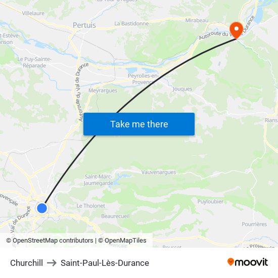 Churchill to Saint-Paul-Lès-Durance map