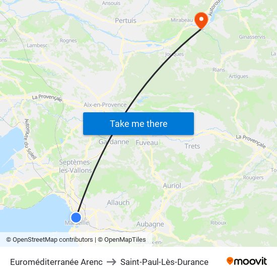 Euroméditerranée Arenc to Saint-Paul-Lès-Durance map