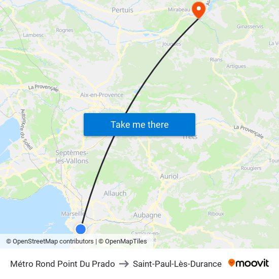 Métro Rond Point Du Prado to Saint-Paul-Lès-Durance map