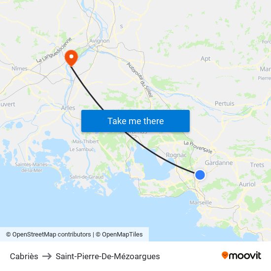 Cabriès to Saint-Pierre-De-Mézoargues map