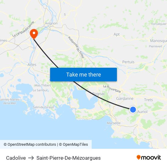 Cadolive to Saint-Pierre-De-Mézoargues map
