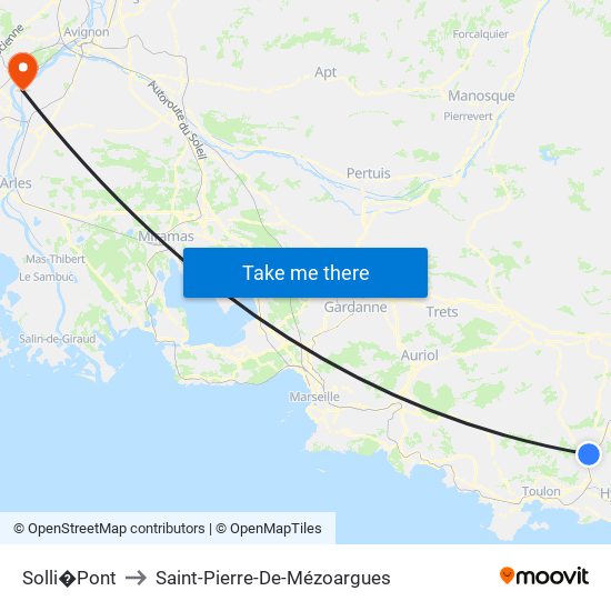 Solli�Pont to Saint-Pierre-De-Mézoargues map