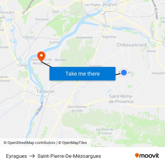 Eyragues to Saint-Pierre-De-Mézoargues map